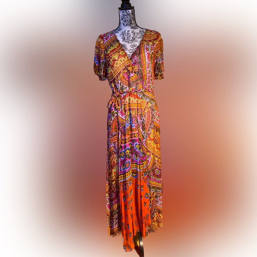 Flutter Sleeve Mixed Print Maxi Dress